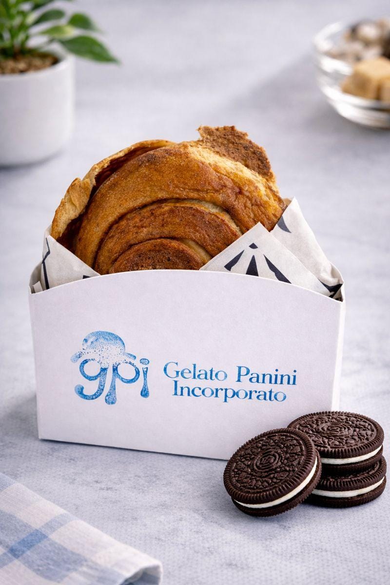 GPI Roll de Canela en su caja junto a galletas de chocolate rellenas de crema