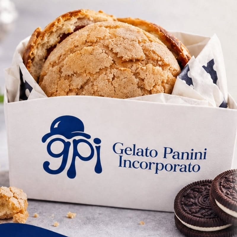 GPI Concha partido a la mitad, con el gelato de oreo todavía derritiéndose