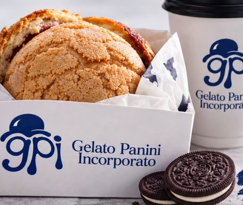 Un GPI recién servido en su caja de Gelato Panini Incorporato